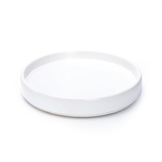 D'vine Dev Modern Round 7.1 Inch Ceramic Plant Pot Saucer, Planter Pot Drainage Tray for Indoor Plants, Matte White, 97-T-A-3