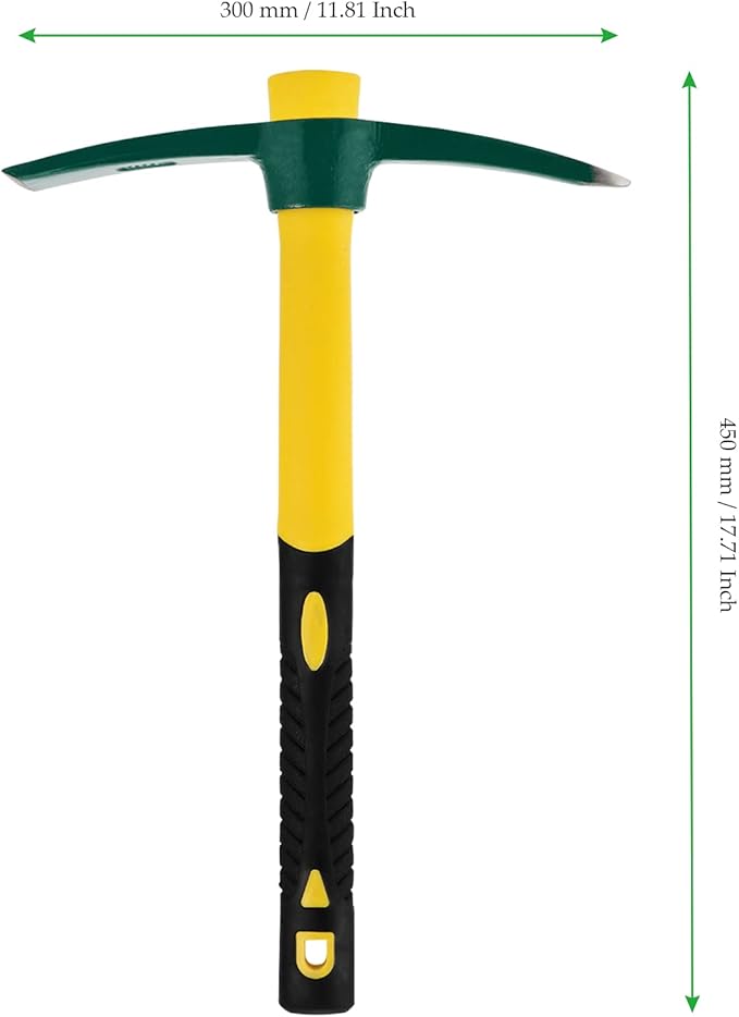 17.7 Inches Pick Mattock Hoe with Fiberglass Handle, Forged Steel Garden Tool Weeding Pick Axe for Digging, Gardening, Camping, Prospecting, Construction Work, 1.54Lbs