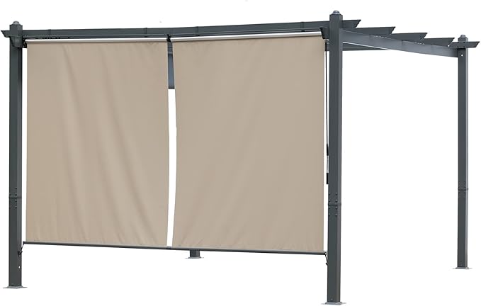 BPS 4.8x6 FT Aluminum Pergola Roller Shade - Cordless Gazebo Curtain, 2-Pack for Outdoor Pergola or Gazebo, Khaki