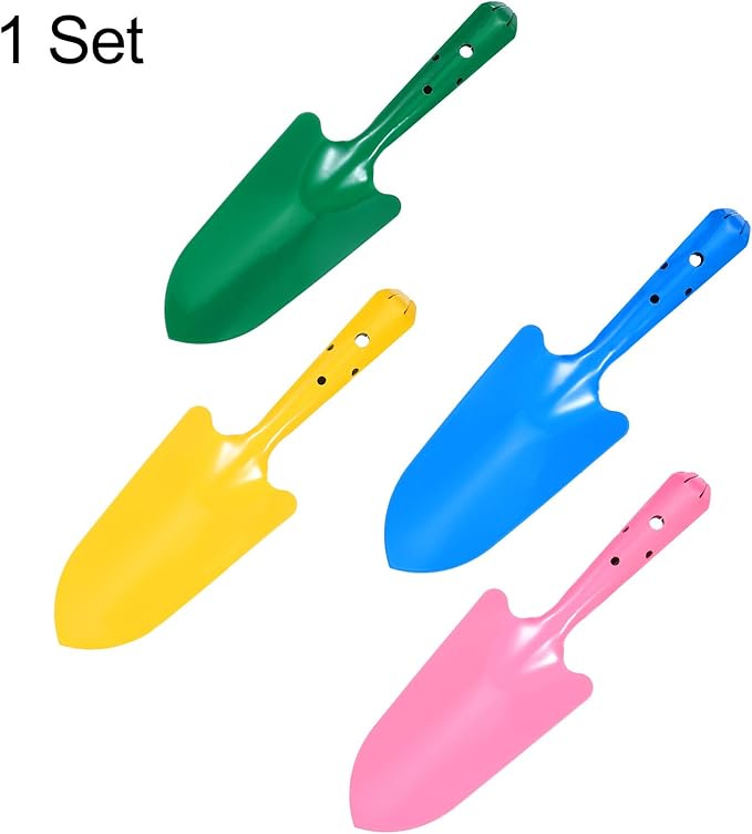 HARFINGTON 4pcs Mini Colorful Metal Hand Shovel 11" x 3" Digging Trowel Set Transplanting Garden Tools for Flower Soil Digging Planting Weeding Transplanting Garden, 4 Colors