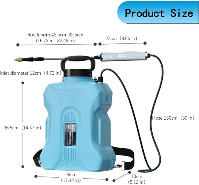 2025 New 7.4V Powerful Electric Sprayer with Waterproof Handle, USB Charging, 6 Spray Heads, 3.1 gallons, Adjustable Rod and Shoulder Strap, Suitable for Gardens, lawns, etc., Lasts About 3 Hours