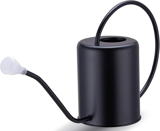 Stainless Steel Black Colored Watering Can 1/2 Gallon 68oz Long Spout Watering Pot for Indoor Plant Watering or Outdoor Gardening with 2Pcs Removable Spray Spout for Flowers