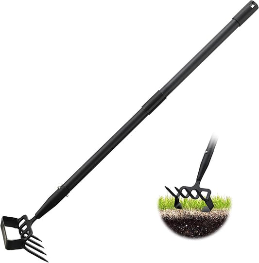 Weed Puller Gardening Tools, Hula Garden Hoe and 4 Tines Rake 2-in-1 Garden Tools for Weeding, Action Stirrup Hoe with Adjustable Long Handle for Lawn,Vegetable Garden Loose Soil,Weeding and Planting