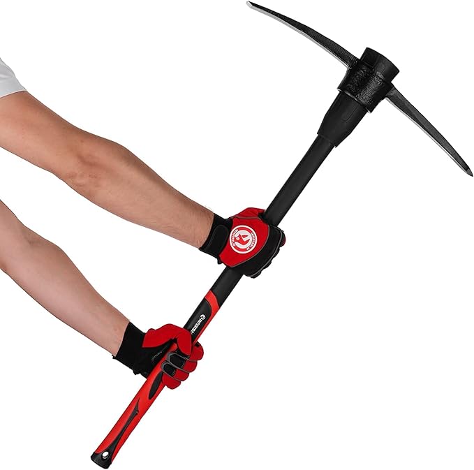 INTERTOOL Pick Axe for Digging - 36” Heavy Duty Garden Mattock Pickaxe - Rust Resistant Steel with Adze Hoe & Shock Absorbing Fiberglass Anti-Slip Handle - Cultivate, Loosen Soil, Dig - HT08-0305