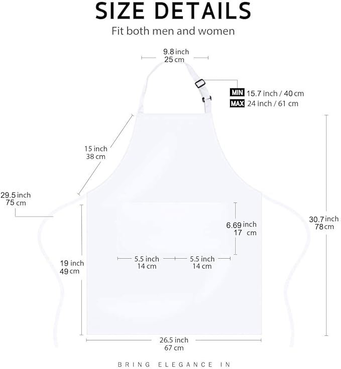 4 Packs Chef Apron, Waterproof Apron, Adjustable Aprons with 2 Pockets for Men Women, Professional Aprons for Kitchen Cooking Gardening Painting Baking Restaurant (White)