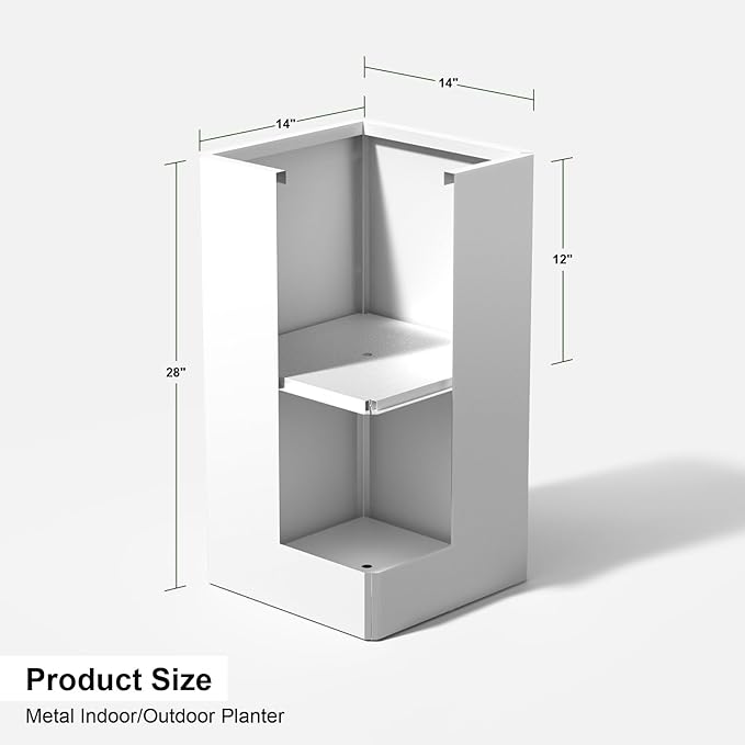 Galvanized Steel Metal Planter, 28 Inch White Square Outdoor Planters with Removable Insert Shelf and Drain Holes, Heavy Duty Flower Pot Modern Commercial Residential for Trees Patio Deck Yard Garden