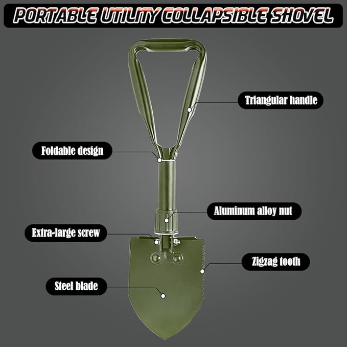 Digging Shovel, 18.5'' Lightweight Camping Shovel Portable High Carbon Steel Folding Mini Trowels for Outdoor Camping Backpacking Hiking Car Emergency Home Garden(Olive)