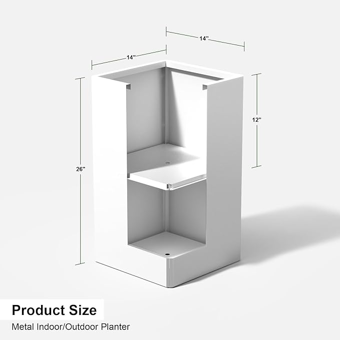 Galvanized Steel Metal Planter, 26 Inch White Square Outdoor Planters with Removable Insert Shelf and Drain Holes, Heavy Duty Flower Pot Modern Commercial Residential for Trees Patio Deck Yard Garden
