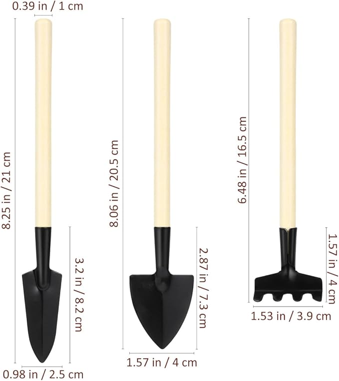 CLISPEED 6pcs Mini Gardening Tools: Hand Rake Trowel and Shovel with Wooden Handles for Bonsai Planting - Gardending Hand Tools Kit for Seedling Soil Caring Succulent