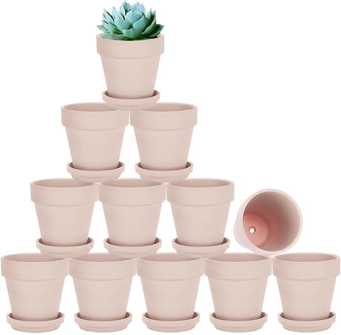 vensovo 3 inch Pink Terracotta Clay Pots for Plants with Saucer - 12 Pack Small Terra Cotta Planter Great for Garden Windowsill Indoor & Outdoor Wedding Favors Gifts