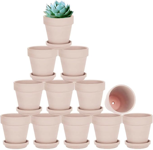 vensovo 3 inch Pink Terracotta Clay Pots for Plants with Saucer - 12 Pack Small Terra Cotta Planter Great for Garden Windowsill Indoor & Outdoor Wedding Favors Gifts