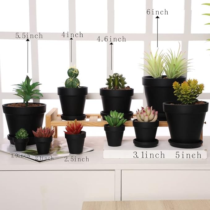 Black Terra Cotta Pots with Saucer- 6-Pack Small Terracotta Pot Clay Pots 4'' Clay Ceramic Pottery Planter Cactus Flower Pots Succulent Pot with Drainage Hole- Great for Plants,DIY Craft Projects