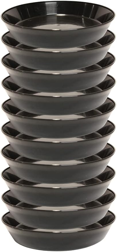 4 Inch (3 Inch Base) Case of 10 Plant Saucer - Black Polypropylene – Heavy Duty Indoor/Outdoor Tray and Drip Pan – Collects Flower Pot Excess Water Made in USA