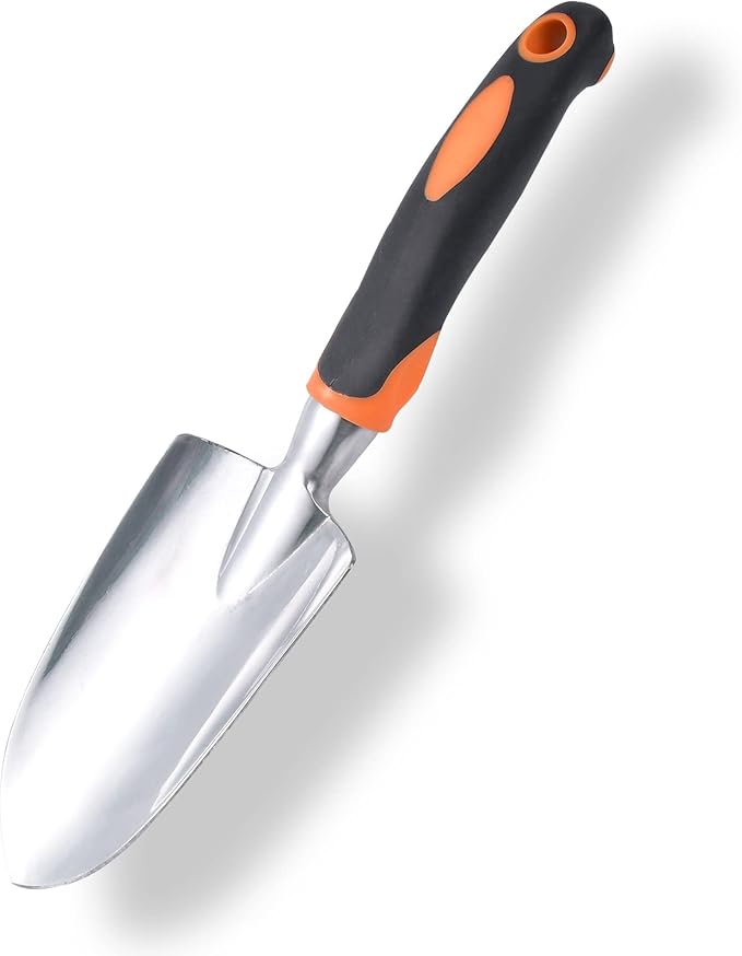 Garden Shovel Hand Trowel Mini Shovel Garden Tools Cast-Aluminum Heavy Duty Gardening Tool Soft Rubberized Non-Slip Handle Potting Tools for Planting, Transplanting, Weeding, Digging Soil (Orange)