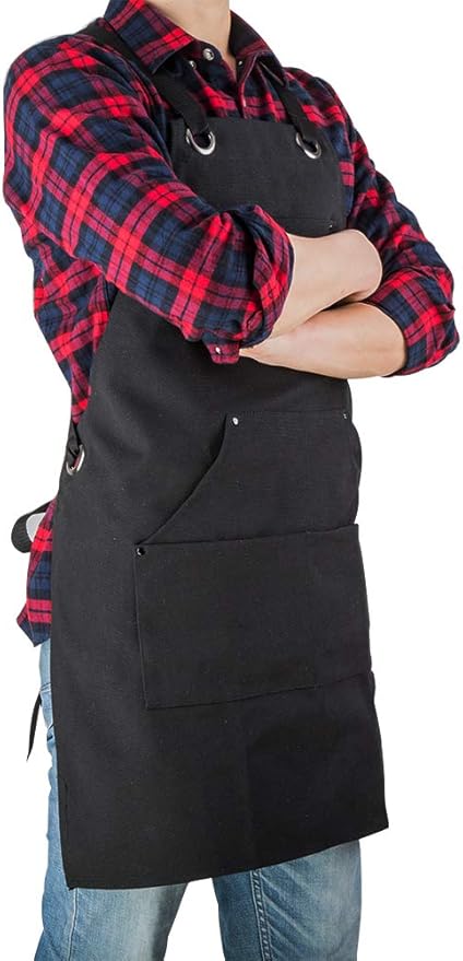 16 Oz Canvas Apron for Men - Black Heavy Duty Work Apron for Carpenters,Woodworkers,Blacksmith,BBQ,Gardener, workshop