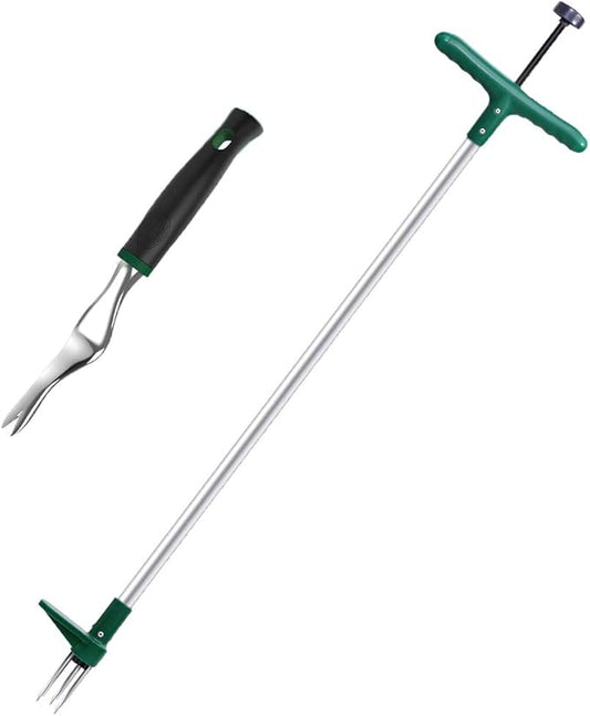 Walensee Stand Up Weeder and Weed Puller, Stand up Manual Weeder Hand Tool with 3 Claws, Stainless Steel and High Strength Foot Pedal, Weed Puller (Combo Pack - Stand Up Weeder & Hand Weeder)