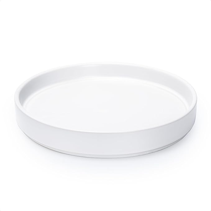 D'vine Dev Modern Round 8.7 Inch Ceramic Plant Pot Saucer, Planter Pot Drainage Tray for Indoor Plants, Matte White, 97-T-A-4