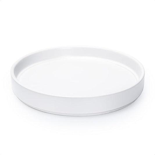 D'vine Dev Modern Round 8.7 Inch Ceramic Plant Pot Saucer, Planter Pot Drainage Tray for Indoor Plants, Matte White, 97-T-A-4