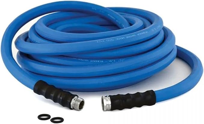 AG-LITE AL34150 3/4" x 150' Rubber Farm & Ranch Water Hose, Lightweight, 500 PSI, 50F to 190F Deg, Polyester Braided, Brass GHT Fittings, 4 Finger-Grip Bend Restrictor, Agriculture & Industrial Use
