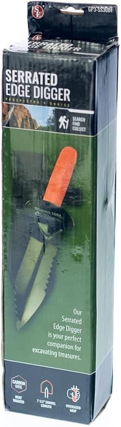 SE Prospector's Serrated Edge Digger Compact Shovel Trowel for Gardening, Metal or Gold Prospecting and Detecting - Includes Carrying Sheath