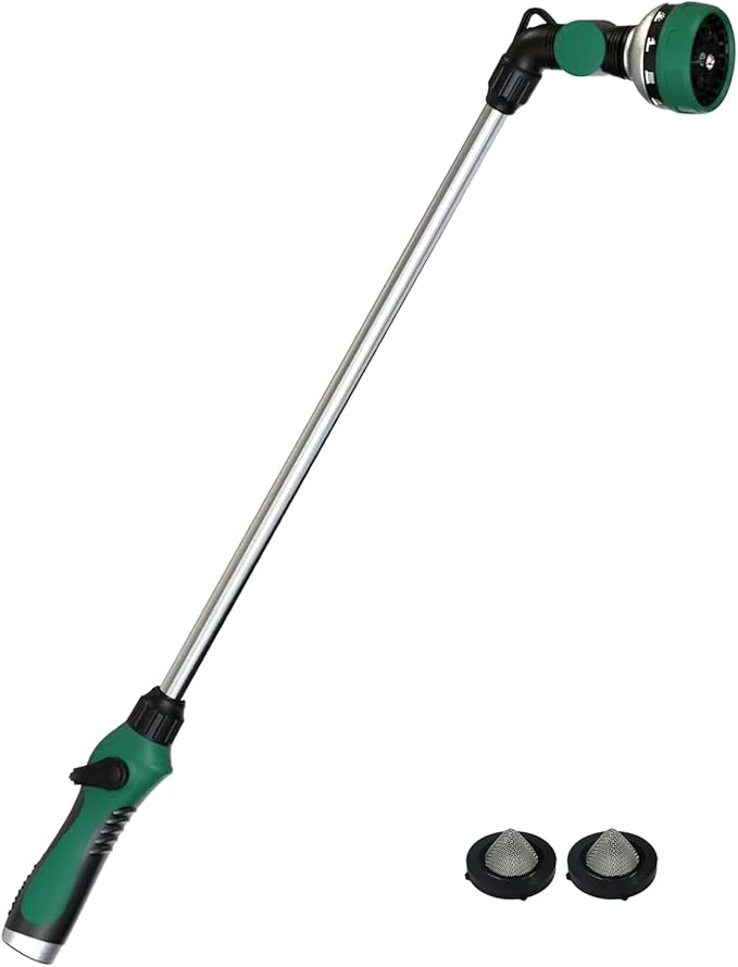 Watering Wand for Garden Hose, 30 Inch, 10 Spray Patterns, Thumb Control Garden Hose Nozzle, Adjustable Water Sprayer with Pivoting Head, Ideal for Hanging Baskets, Plants, and Shrubs, Green