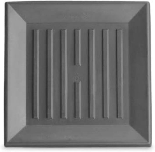Crescent Garden Universal Square Plant Saucer, Modern UV Safe Durable Drip Tray for Square Planter, Heavy-Duty Plastic Drainage Dish, Indoor/Outdoor Flowerpot Saucer- 13'' inner x 16.75" outer (Slate)