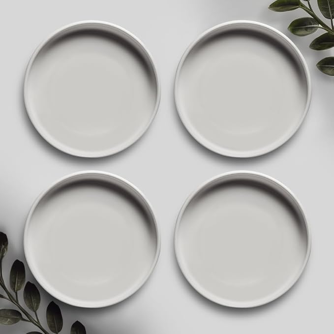 Willowy Heavy Duty Ceramic Small Plant Tray in Matte White - Pack of 4 - Scratch-Resistant Shallow Saucer or Pots 4.25" at the Base or Less, Plant Trays for Plants, 2-4 Inch Saucer for Plants