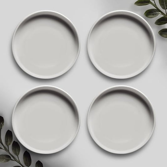 Willowy Heavy Duty Ceramic Small Plant Tray in Matte White - Pack of 4 - Scratch-Resistant Shallow Saucer or Pots 4.25" at the Base or Less, Plant Trays for Plants, 2-4 Inch Saucer for Plants