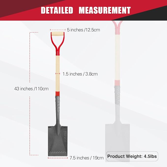 Garden Spade Trenching Shovel for Planting and Landscaping, 43 Inches