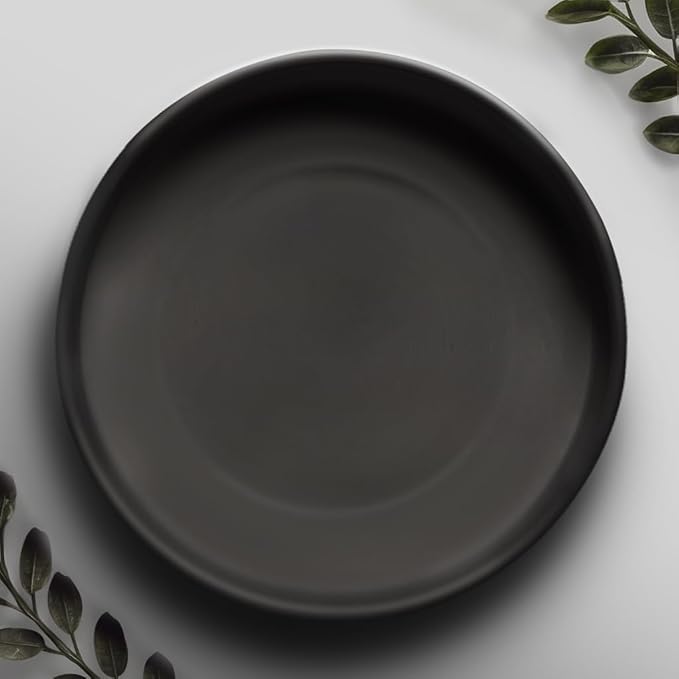 Heavy Duty Ceramic Black Plant Saucer - with Silicone Feet for Added Surface Protection - Scratch-Resistant Plant Drip Trays for Pots 8.3" at the Base or Less, Plant Plate, 7-8 Inch Plant Saucer