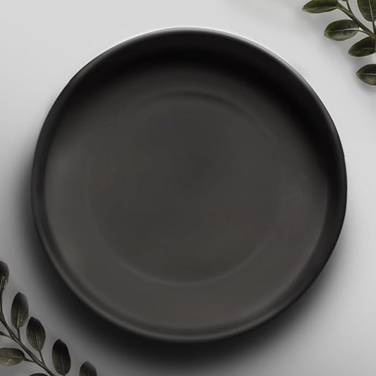 Heavy Duty Ceramic Black Plant Saucer - with Silicone Feet for Added Surface Protection - Scratch-Resistant Plant Drip Trays for Pots 8.3" at the Base or Less, Plant Plate, 7-8 Inch Plant Saucer