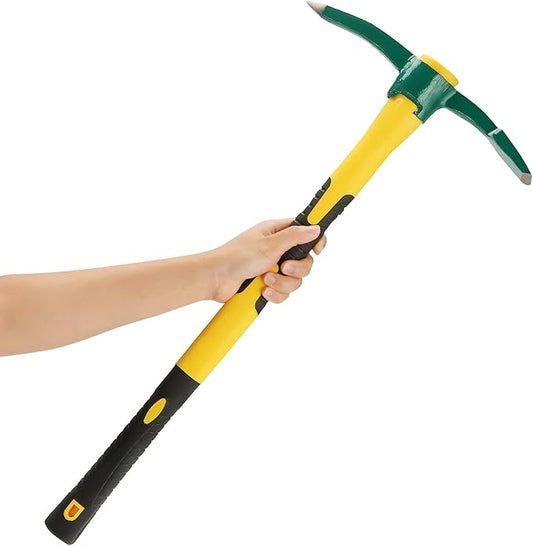 MOUYAT 23 Inch Large Pick Mattock Hoe, Garden Pick Axe Forged Steel Weeding Mattock Hoe Tool with Fiberglass Handle for Loosening Soil, Prospecting, Cultivating
