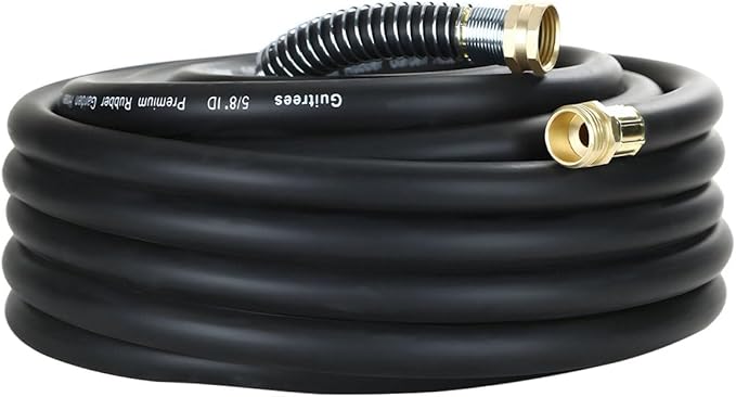 25FT 5/8 Heavy Duty Rubber Garden Hose - 200psi Working, 1000psi Burst - Hot/Cold Water - Five-Layered Braiding for Durability - Versatile for Gardening, Agriculture, Construction(Black)