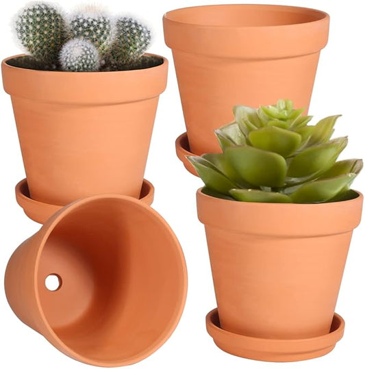 6 Inch Clay Pot for Plant with Saucer, Flower Pot with Tray, 8 Pack Small Terra Cotta Plant Pot with Drainage Hole, Great for Plants, DIY Crafts, Wedding Favor (6inch 8pack)