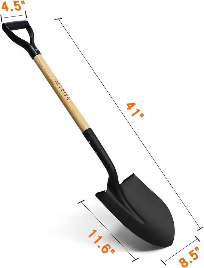 41 Inch Round Point Shovel for Digging,Heavy Duty Garden Shovel with D-Handle,Wooden Handle,Ideal for Gardening,Landscaping,Beach,and Snow Removal