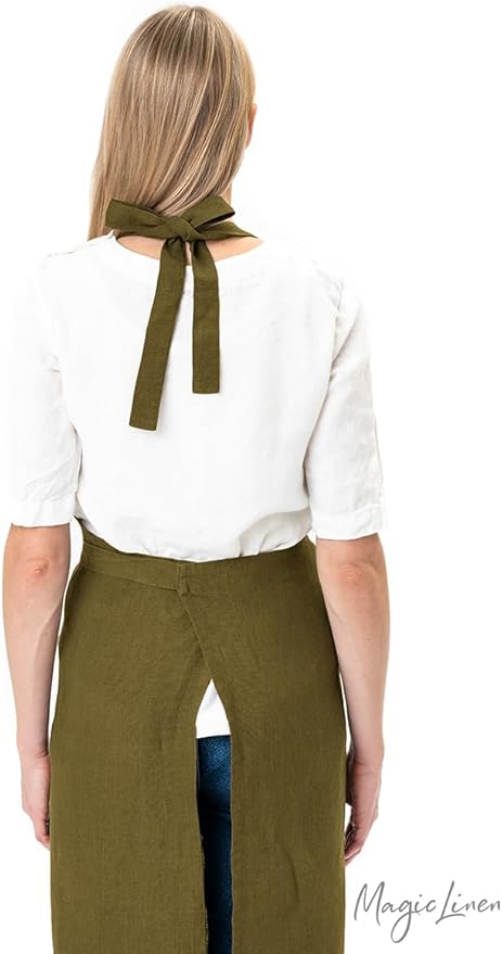 MagicLinen 100% Linen Apron - Cooking, Gardening, Grilling, Painting Apron with Pockets - Perfect for Women and Men