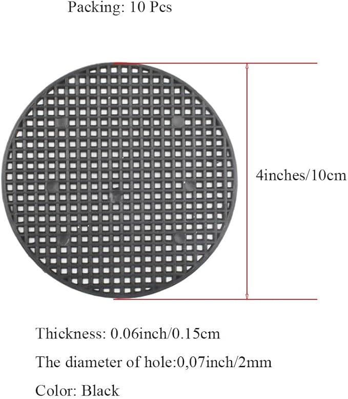 HAHIYO 10PCs 4Inch/10Cm Black Round PP Plastic Flower Pot Hole Mesh Pad Bottom Grid Mat Bonsai Drainage mesh Hole Screens Gasket Prevent Soil Loss Breathable Gasket Drainage Netting for Bonsai