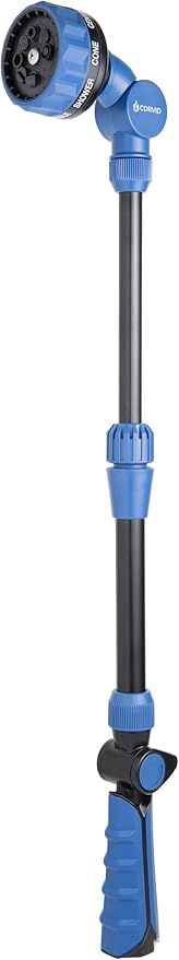 with Corvid Adjustable Thumb Control Garden Watering Wand, 19-24 Inch Telescoping Hose Nozzle 8 Spray Patterns, Heavy-Duty Zinc & Aluminum for Precise Watering and Cleaning