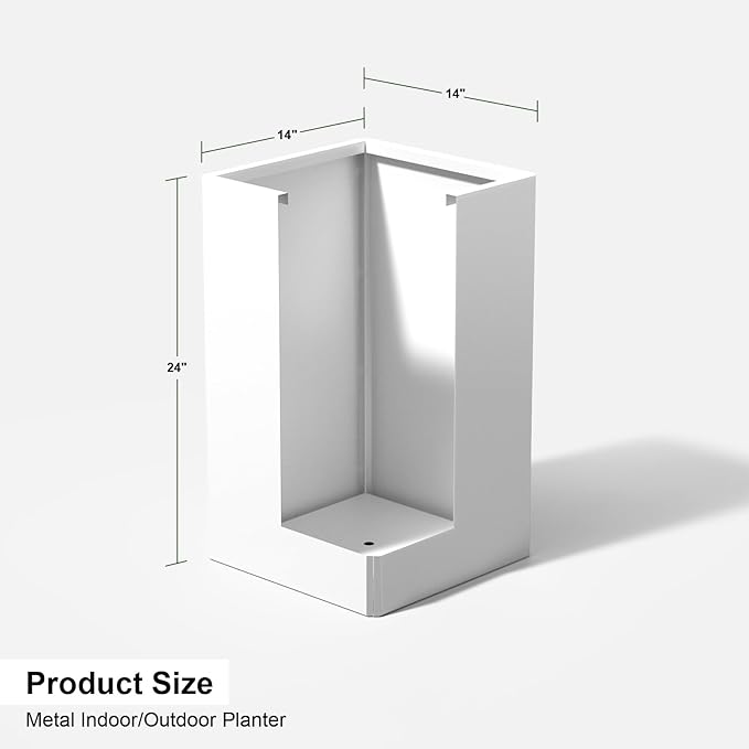 24 Inch Galvanized Steel Planter for Outdoor Plants, White Rectangle Outdoor Planters, Heavy Duty Flower Pot Modern Commercial Residential for Trees Patio Deck Yard Garden