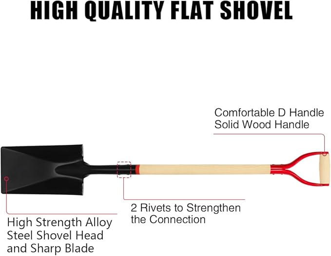 VNIMTI Spade Shovel for Digging, Heavy Duty Spade Shovel with Wooden D-Handle, Square Flat Shovel for Gardening and Edging, 45 Inches