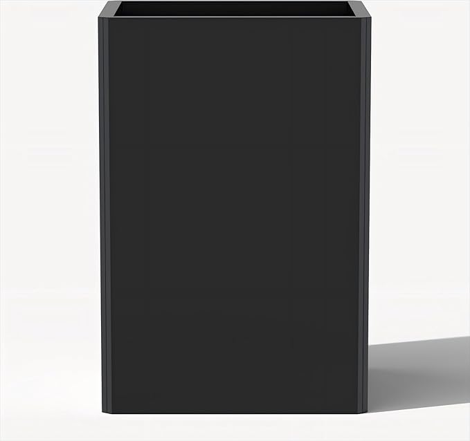 24" Tall Planter for Outdoor Plants, Modern Large Outdoor Galvanized Steel Flower Pots, Front Porch Decor, Garden Pots, Black Planters for Indoor/Outdoor, Patio, Balcony