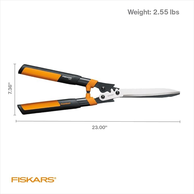 Fiskars 23" Hedge Shears, Hedge Clippers with PowerGear2 Technology that Multiplies Power for Less Effort, Garden Shears with SoftGrip Handles and Shock-Absorbing Bumpers