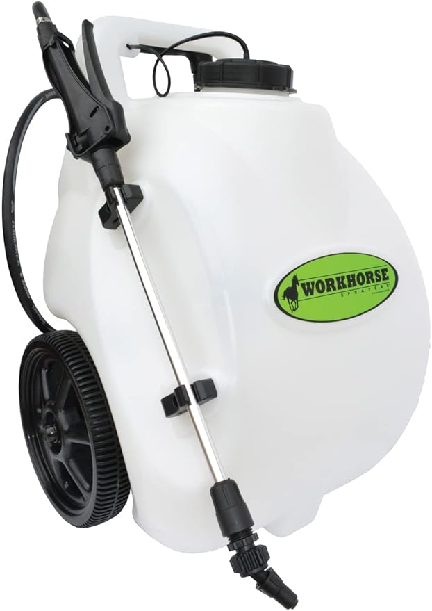 Workhorse Sprayers LG05SSG2 Rechargeable Spot Sprayer - White Portable Sprayer with Wheels, Vertical & Horizontal Stream Range, 5 Gallon Tank