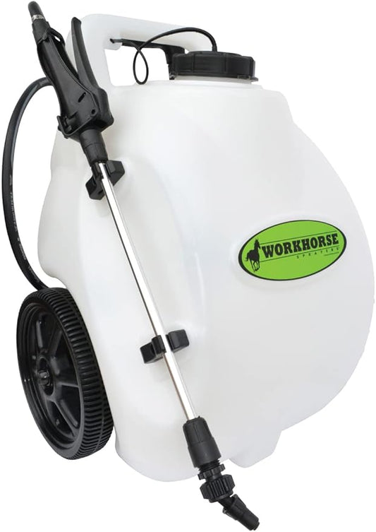 Workhorse Sprayers LG05SSG2 Rechargeable Spot Sprayer - White Portable Sprayer with Wheels, Vertical & Horizontal Stream Range, 5 Gallon Tank
