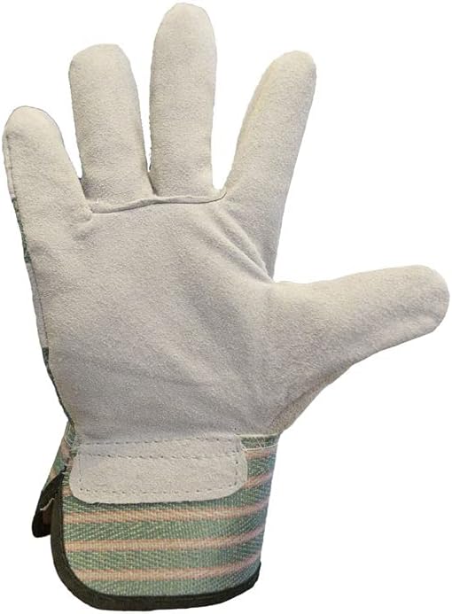 JustForKids Kids Work and Gardening Gloves with Rubberized Safety Cuff, Children and Youth age 6 Years Old, Premium Leather and Cotton