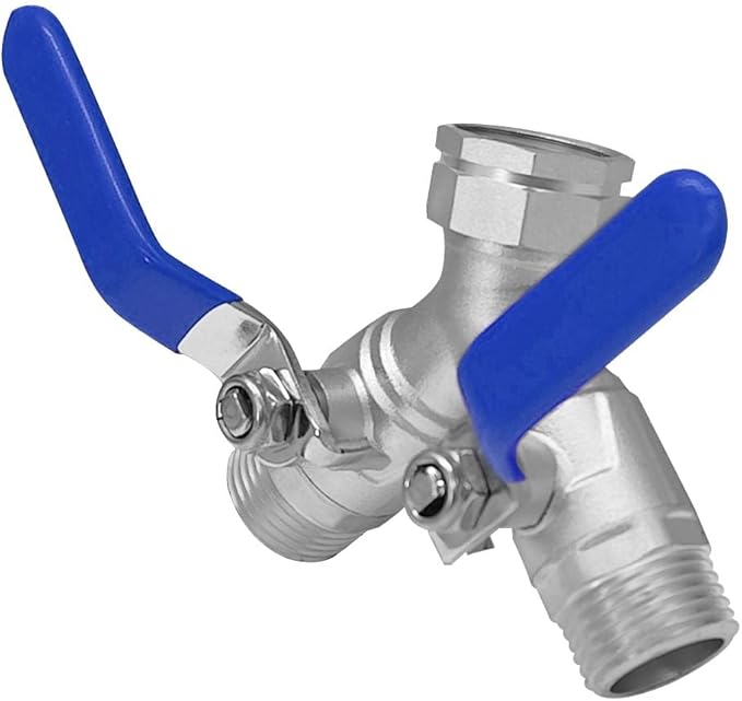 Beduan 304 Stainless Steel Hose Splitter 2 Way Y Garden Hose Bib Splitter with Long Handle Water Hose Ball Shut Off Valve 3/4 GHT Threaded