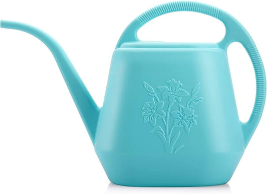 Fasmov 1-Gallon Plastic Watering Can with Comfortable Handle, Garden Watering Cans Long Spout for Indoor Outdoor Watering Plants, Bright Blue