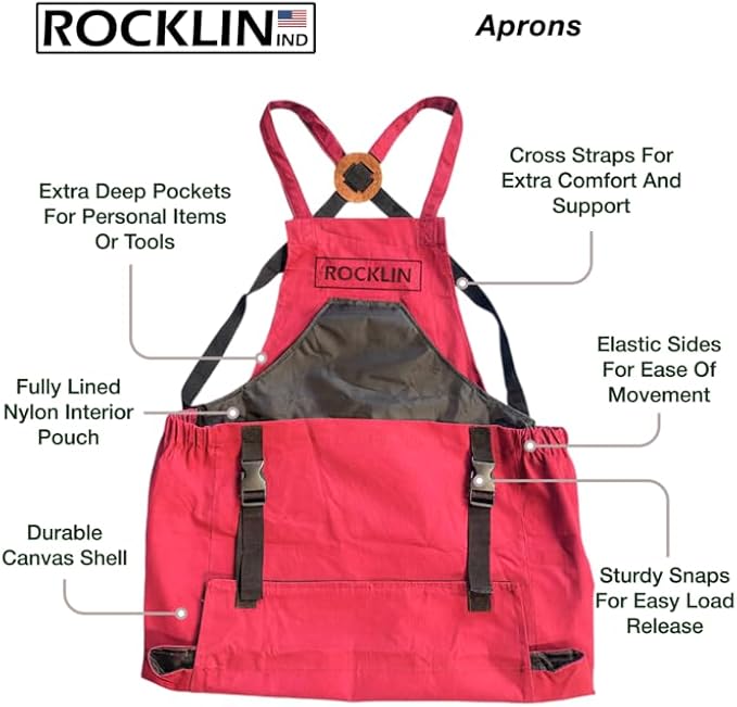 Rocklin Red Garden Apron – Heavy Duty Canvas Garden Apron For Women & Men | Waterproof Lining With Deep Harvest Pouch