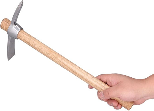 Pick Axe, Stainless Steel Rock Pick Pickaxes Mattock Hoe with Wooden Handle Pick Axe Hand Tool for Transplanting Planting Loosening Soil Prospecting