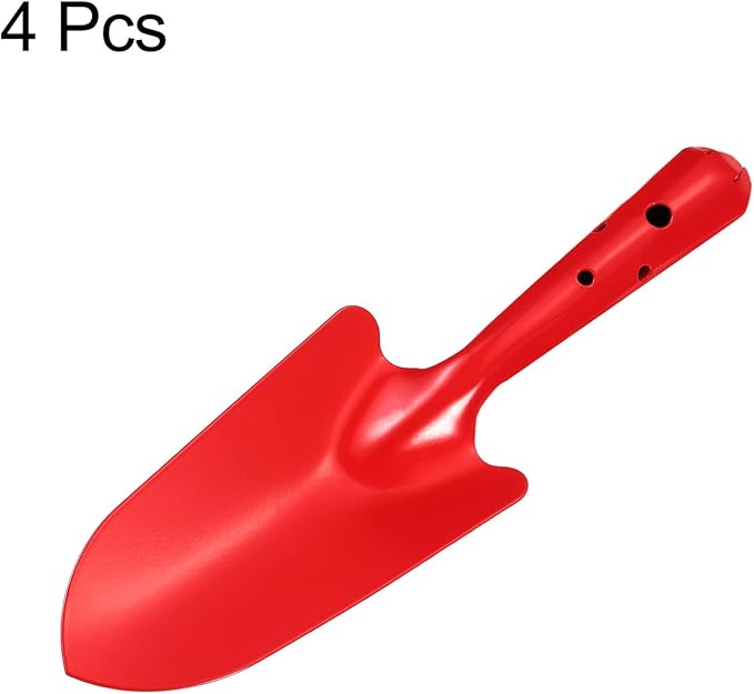 HARFINGTON 4pcs Mini Colorful Metal Hand Shovel 11" x 3" Digging Trowel Set Transplanting Garden Tools for Flower Soil Digging Planting Weeding Transplanting Garden, Red